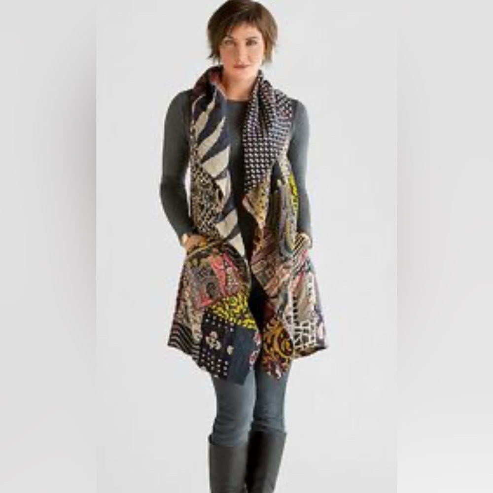 NEW MISLOOK Boho Long Vest Sleeveless Pockets Colorful Sz SMALL